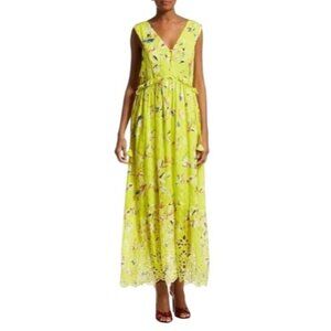 Tanya Taylor Lime Floral Maxi Dress